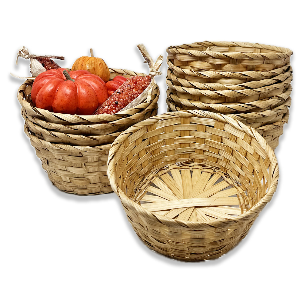 12 Pack - Brown Round Bamboo Basket 8in